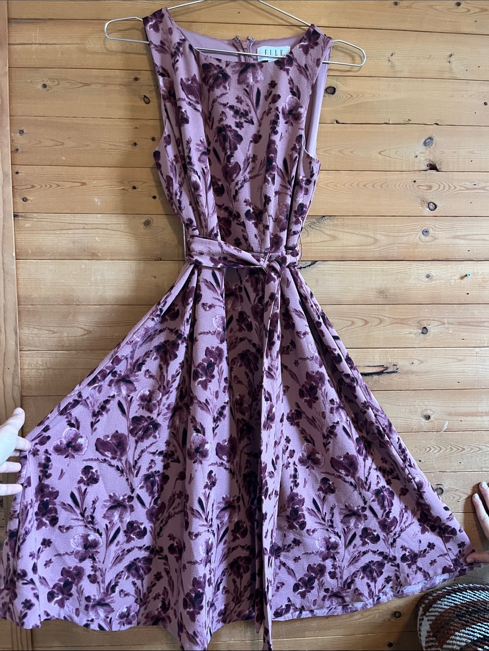 Elle Dusty Mauve Floral Sleeveless Tie-Waist Midi Dress